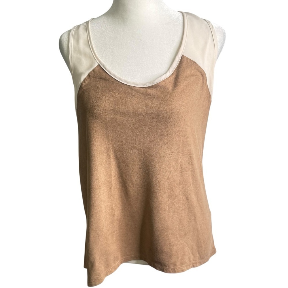 Finn & Clover Tank Top Womens Medium Tan Brown Good Faux Suede High Low Relaxed